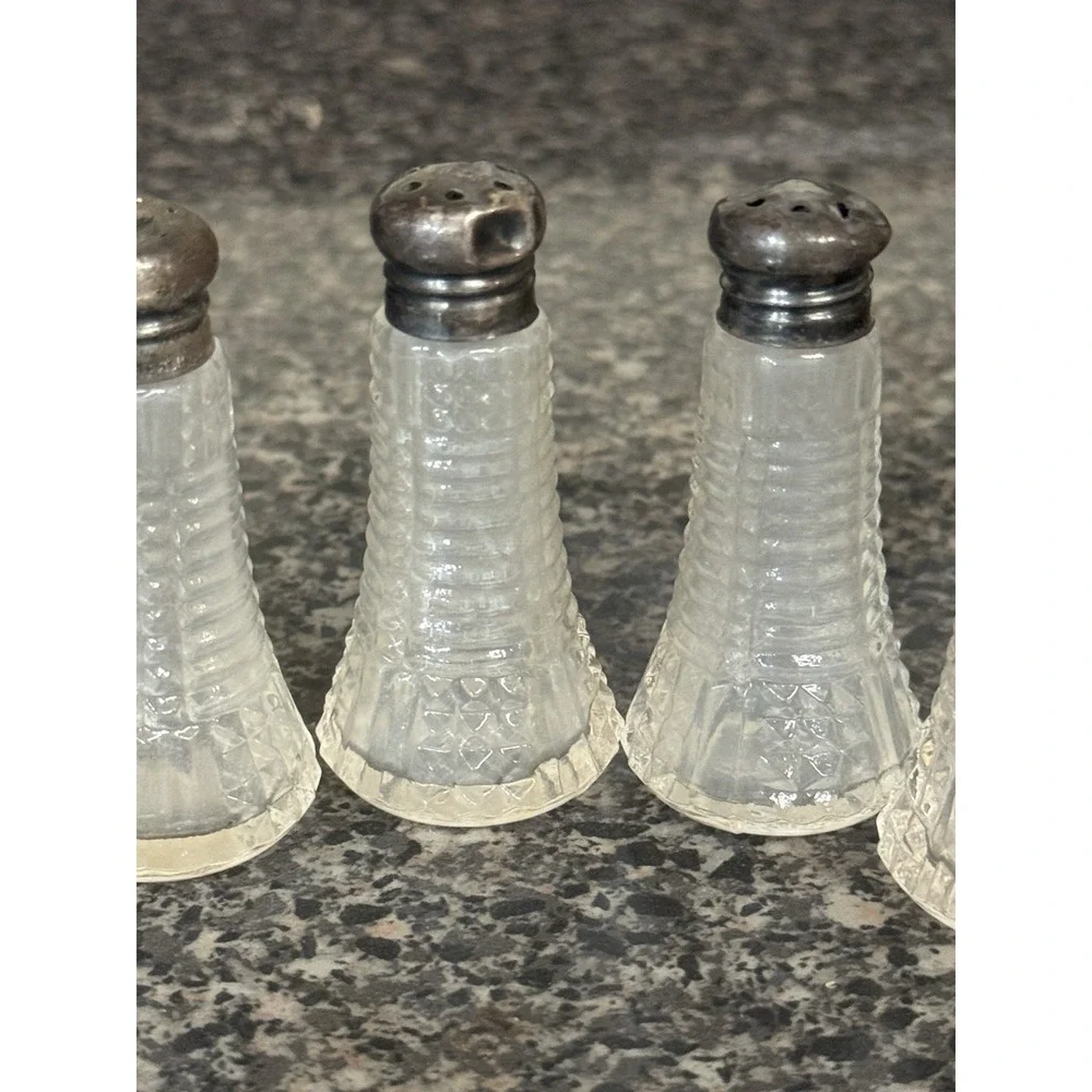 Vintage 1940's mini Sterling Silver Salt Pepper Shakers crystal Set Of 4